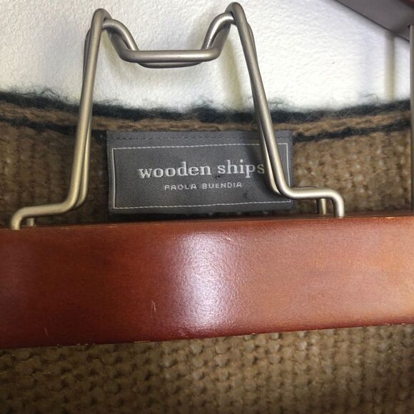 Wooden Ship Brown Knit Pocket Crewneck Sweater S M Small Medium Soft Tan - Picture 3 of 7